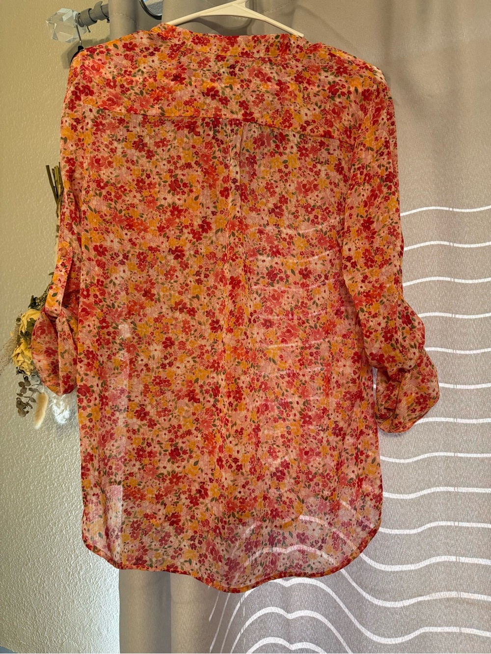 Kut from the Kloth Sheer Floral Button-Front Blouse - Pink & Orange - Picture 4 of 9